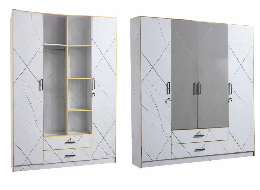 4 Door Wardrobe with Drawers - Modern Bedroom Closet Storage Cabinet.