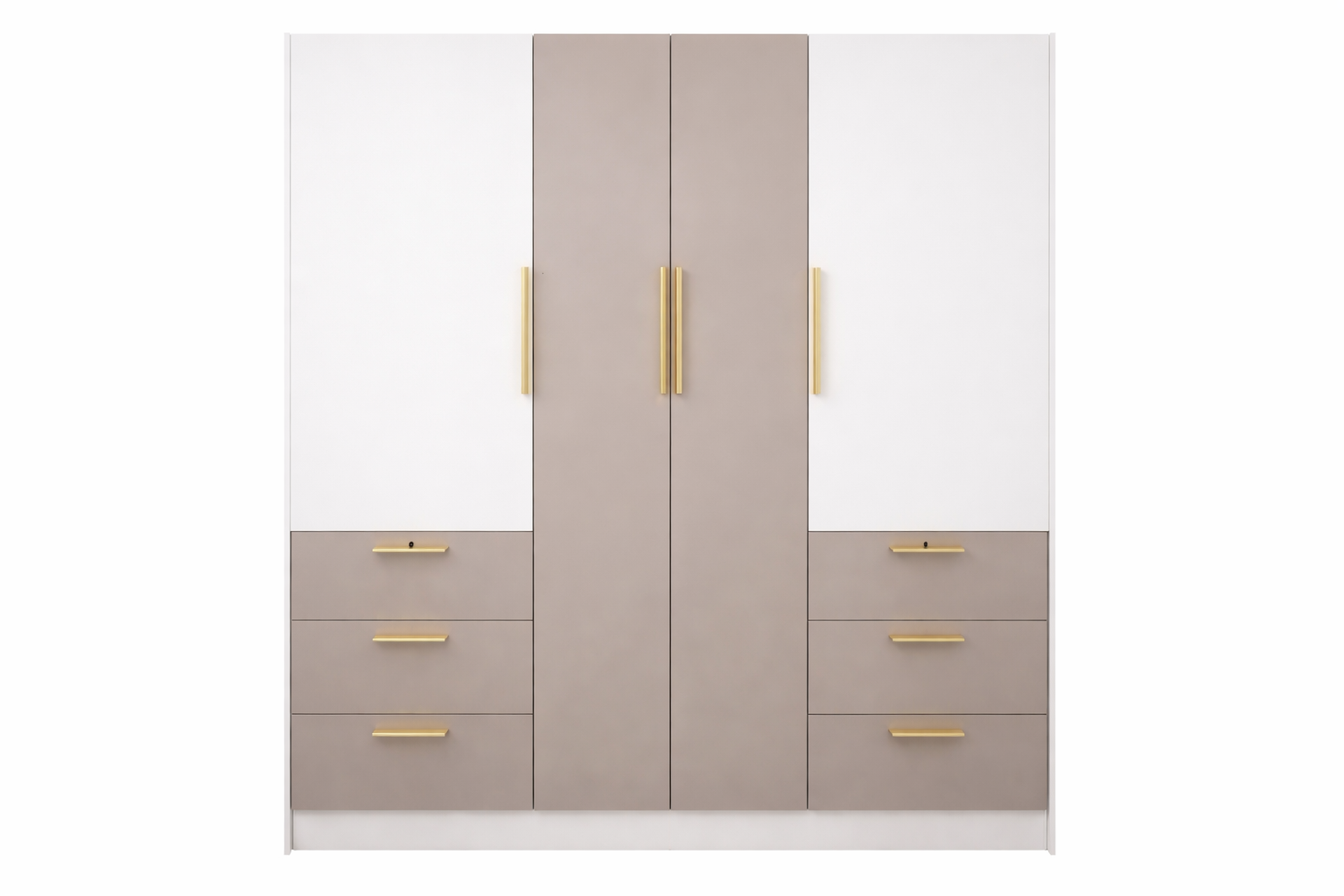 Modern Wardrobe with Drawers - White & Taupe
